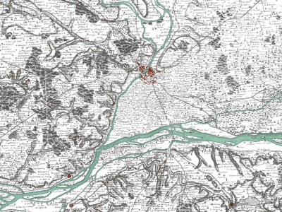 Angers et la confluence de la Maine et de la Loire. Carte dite de Cassini, vers 1770